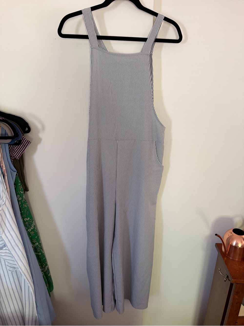 Ces Femme Blue and White Pinstripe Jumpsuit Romper size M